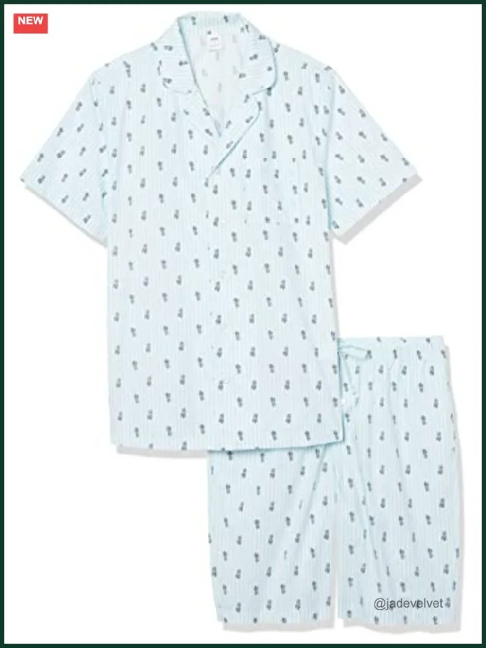 Men's Cotton Stretch Poplin Notch Collar Short Pajama Set Sleepwear